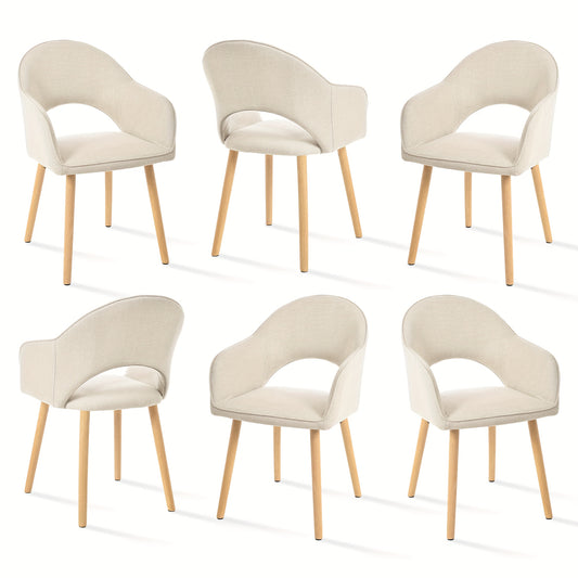Eetkamerstoel – Kuipstoel – Armstoel – Lounge Stoel – Stoel Met Armleuning – Halve Maan Open Rugleuning – Stevige Houten Poot – Set Van 6