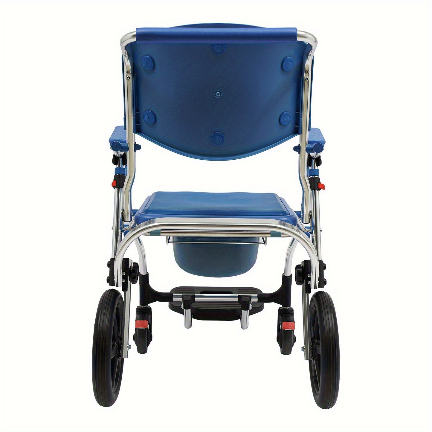 Vouwbare Douchebrancard – Toiletstoel – Rollstoel – Doucherolstoel – Commode Rolstoel – Met Armleuningen en Rugleuning – Sterk Aluminium – Inklapbaar Blauw
