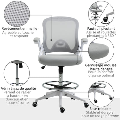 Bureaustoel – Office Chair – Werkstoel – Draaistoel – Bureaustoel Met Wieltjes – Verstelbare Hoogte – Ademend Mesh Grijs-Wit