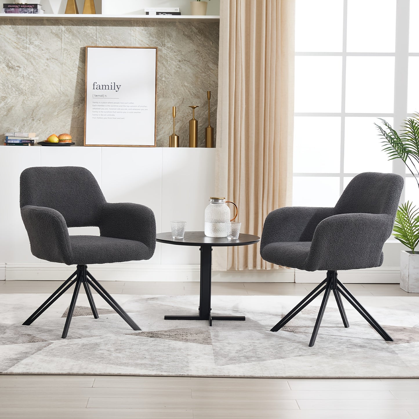 Two-Piece Modern Swivel Dining Chair Set with 180° Rebound & Teddy Velvet-Like Upholstery - Heavy-Duty Metal Frame, Solid Backrest Support, Easy-Clean Surface - Contemporary Black/Color Options for Dining Room, Living Room,