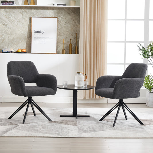 Two-Piece Modern Swivel Dining Chair Set with 180° Rebound & Teddy Velvet-Like Upholstery - Heavy-Duty Metal Frame, Solid Backrest Support, Easy-Clean Surface - Contemporary Black/Color Options for Dining Room, Living Room,