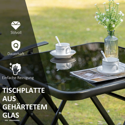 Bistroset – Balkonset – Tuinset – Tuinmeubelen – Zitgroep – Metaal Gepoedercoat – Inklapbaar Met Gehards Glasblad