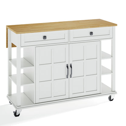 Foldable Kitchen Island Cart with Worktop - Heavy-Duty Metal Rolling Cabinet, 2 Drawers & Open Shelf, Space-Saving Mobile Kitchen Organizer with Easy Assembly for Small Spaces, Modern - Ideal for Kitchen, Dining Room, Living