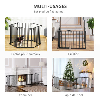 Veiligheidshekje – Huisdierenhek – Speelruimte Barrière – Traphekje – Dierenhek – Zwart Metaal – Modulair 6 Panelen – Inclusief Deur Met Dubbele Vergrendeling