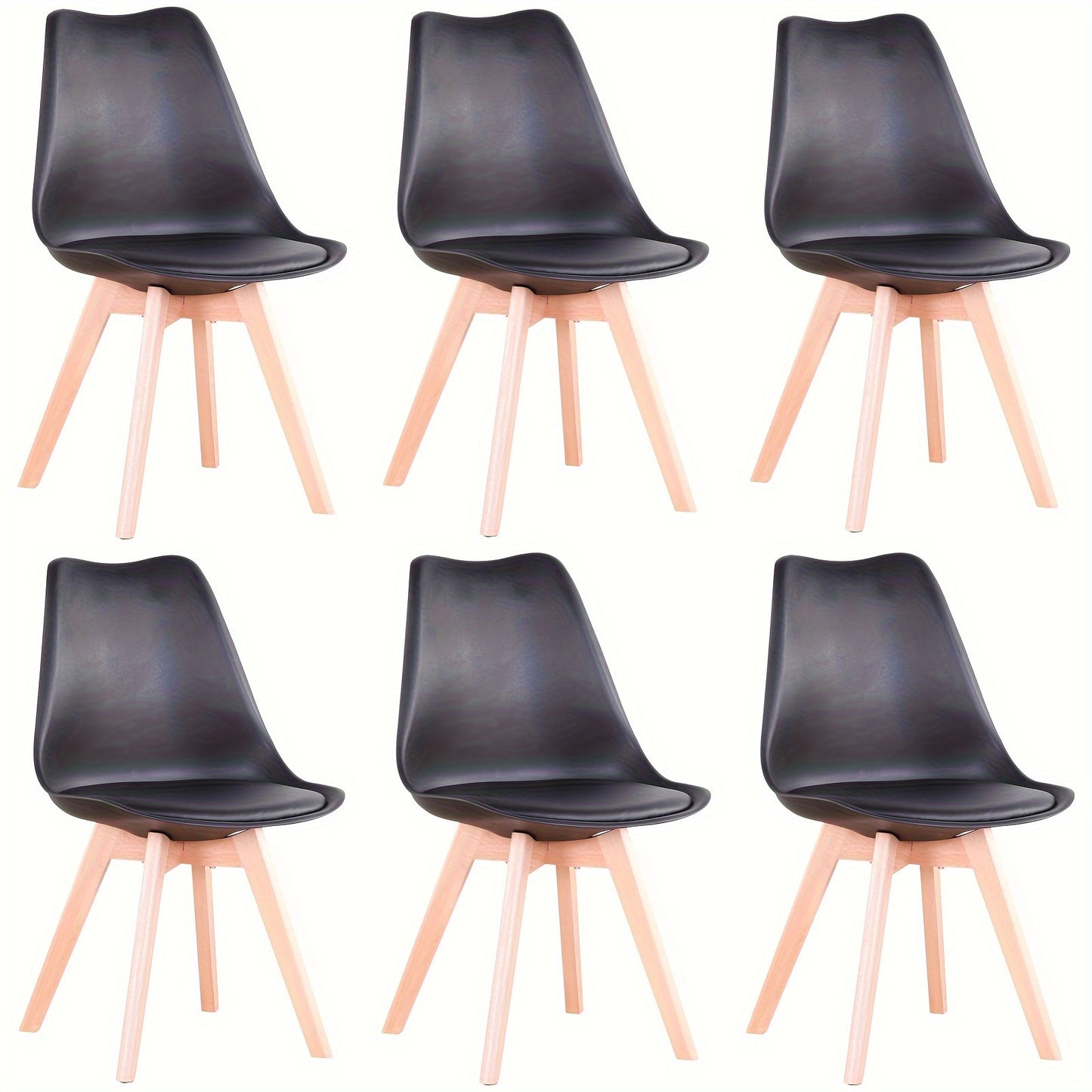 Eetkamerstoelen – Stoelen – Dining Stoelen – Armloze Stoelen – Scandinavische Stoelen – Set van 6 – Zwart PU-leer – Beukenhouten Poten