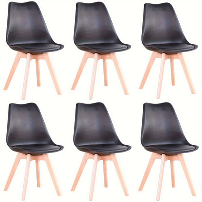 Eetkamerstoelen – Stoelen – Dining Stoelen – Armloze Stoelen – Scandinavische Stoelen – Set van 6 – Zwart PU-leer – Beukenhouten Poten