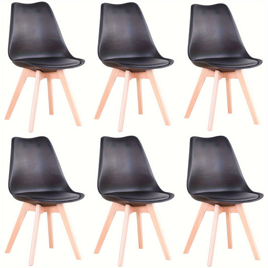 Eetkamerstoelen – Stoelen – Dining Stoelen – Armloze Stoelen – Scandinavische Stoelen – Set van 6 – Zwart PU-leer – Beukenhouten Poten