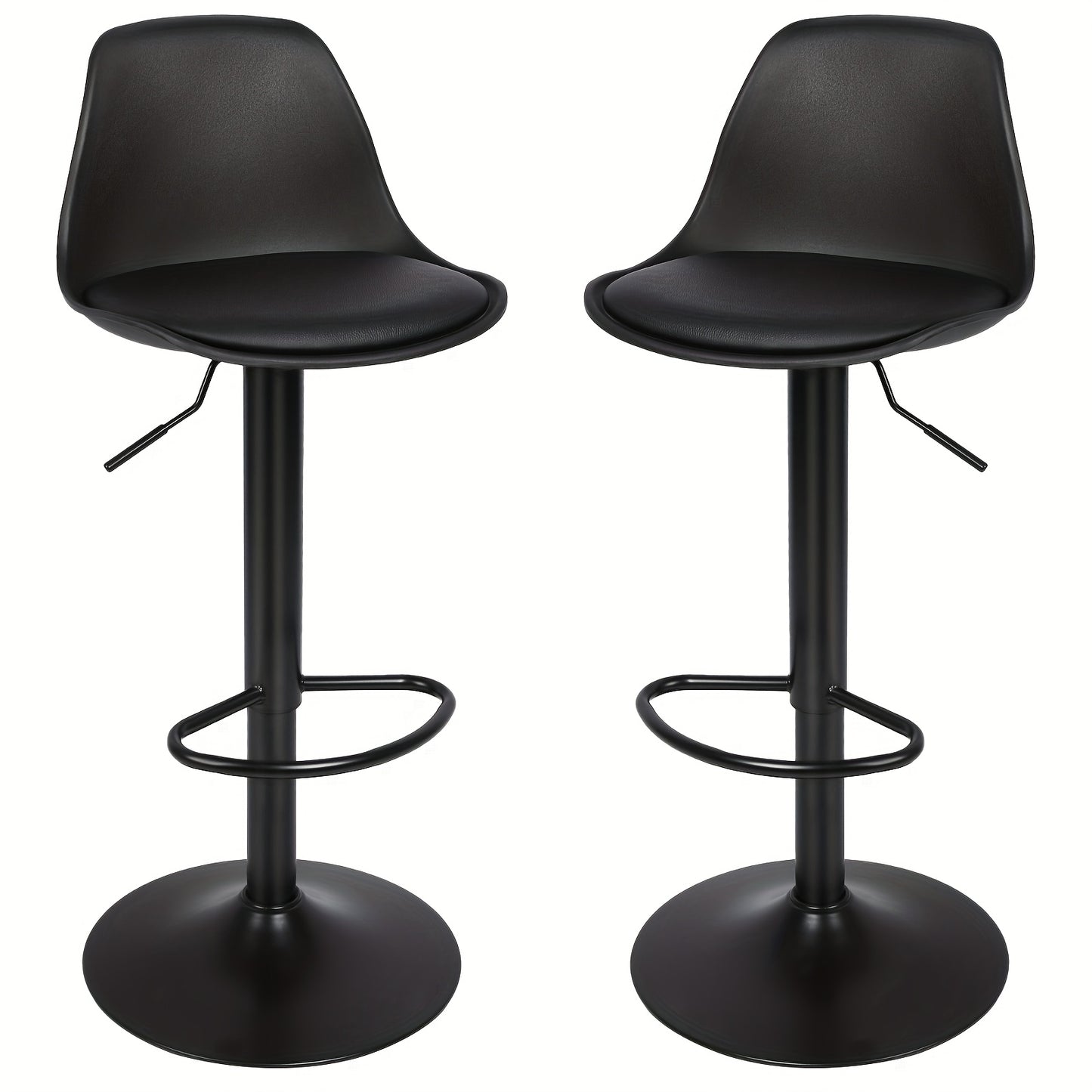 2pcs Bar Stools with PU Upholstered Seat, Adjustable Height (55-75cm) - Modern Swivel Bar Stools for Kitchen Island, Cafe, Restaurant Counter, Heavy Duty Metal Frame with Footrest (BLACK)
