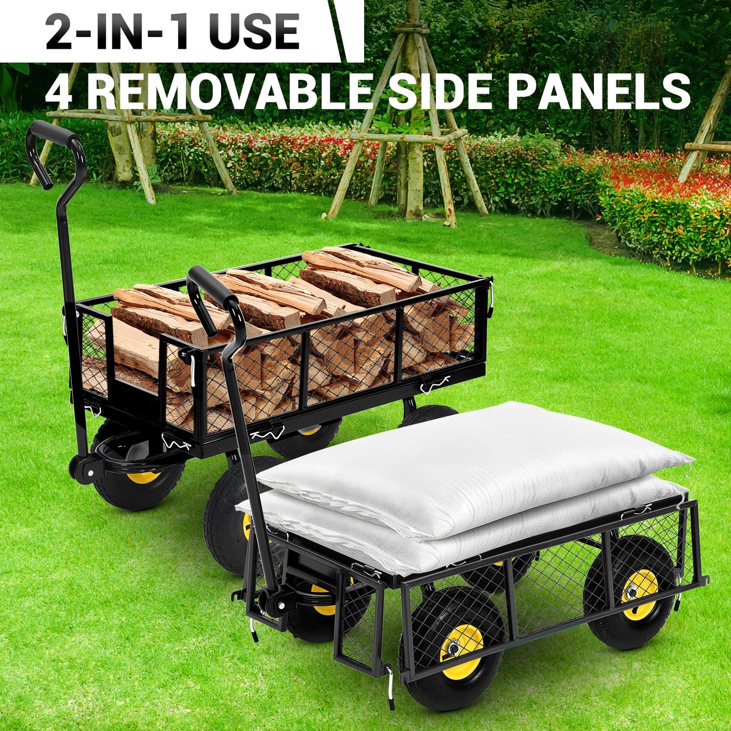 Kruiwagen – Tuinkar – Handkar – Bouwkar – Transportwagen – Draagvermogen 400 kg – Stevig Stalen Frame – Afneembare Rubber Wielen – 96x22x51 cm