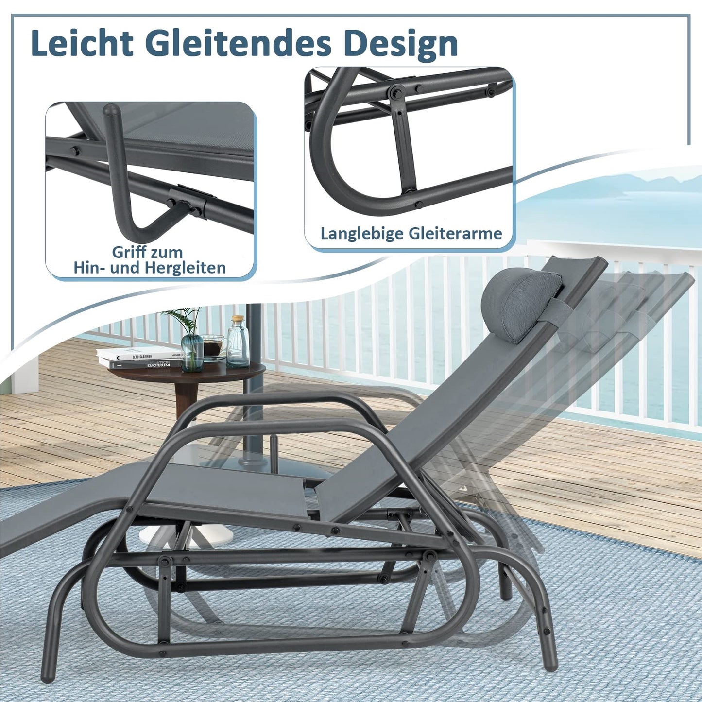 Zweefstoel – Loungestoel – Tuinstoel – Ligstoel – Relaxstoel – 3-Voudig Verstelbare Rugleuning – Ademend Snel Droog Stof – Grijs