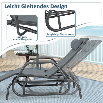 Zweefstoel – Loungestoel – Tuinstoel – Ligstoel – Relaxstoel – 3-Voudig Verstelbare Rugleuning – Ademend Snel Droog Stof – Grijs