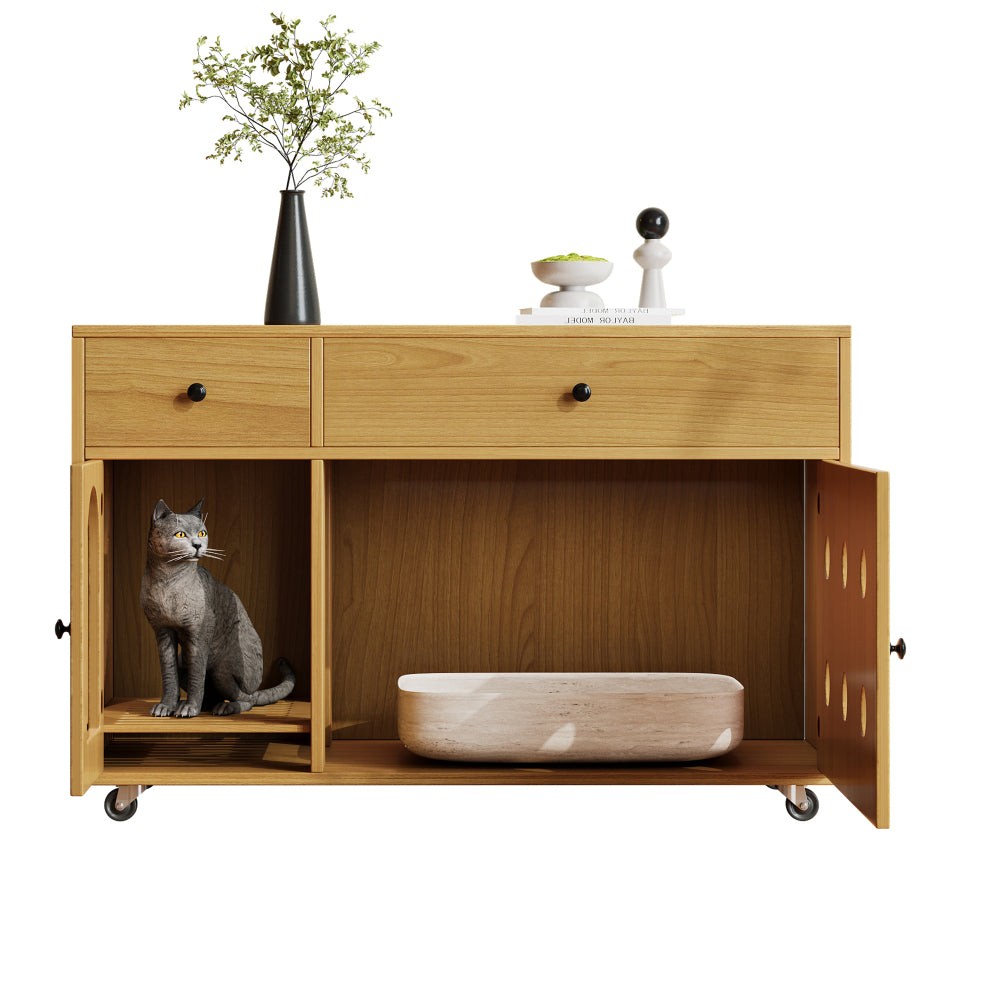 Krabpaal – Kattenhuis – Krabmeubel – Kattenboom – Kattenverblijf – Ingebouwde Uitneembare Kattenbaklade – Duurzaam Polyester & Hout – Compact en Modern Design – 100x66x45 cm