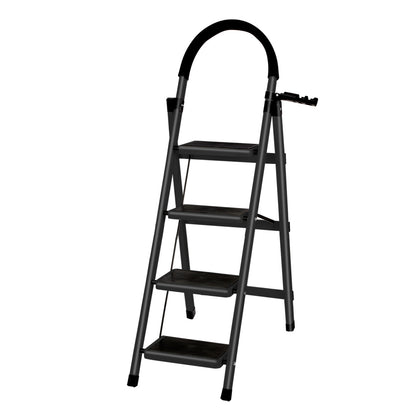 4-Traps Stalen Ladder – Vouwladder – Opstapladder – Klapladder – Steigertrap – Lichtgewicht En Compact – Antislip Treden Met Handgrepen