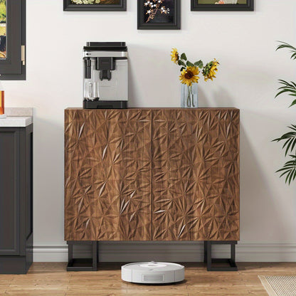 Sideboard – Dressoir – Kabinet – Opbergkast – Sidetable – Donker Walnoot – Schuifdeuren – Metalen Poten – Ruime Opbergruimte – Eenvoudige Montage
