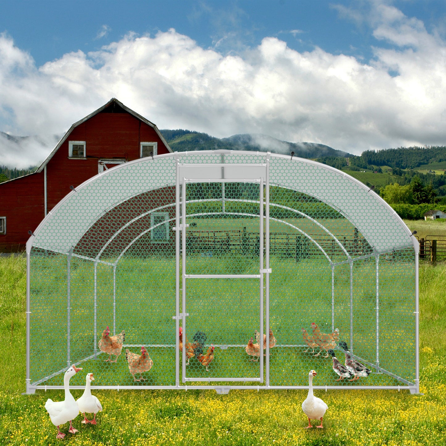 Kippenhok – Pluimveestal – Buitenren – Dierenhok – Kippenren – Met Gewelfd Dak – Weerbestendig Aluminium Frame – 3x6 Meter Grote Buitenren