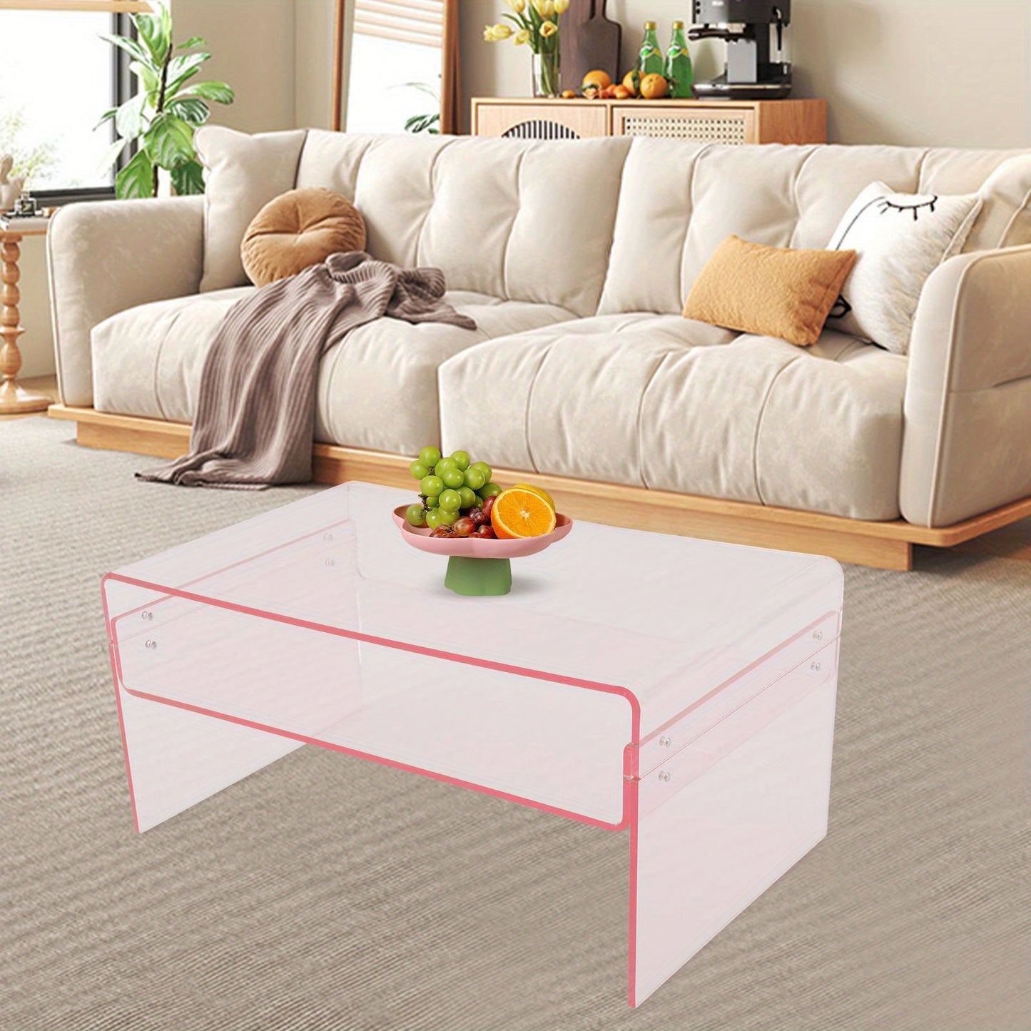Salontafel – Bijzettafel – Koffietafel – Side Table – Woonkamertafel – Acryl – Dubbelbladig Ontwerp – 80x50x38 cm – Roze Modern Design