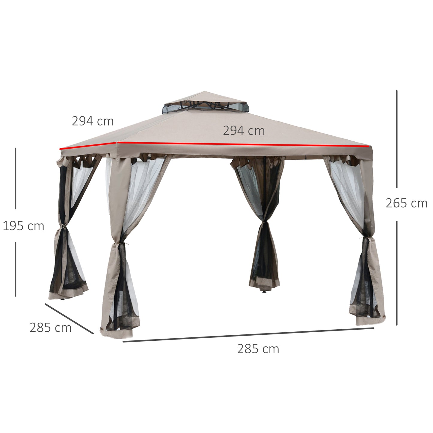 Partytent – Tuinpaviljoen – Tuinkamer – Tent – Overkapping – Grijs – Weerbestendig Stalen Frame – Hoogwaardige Polyester Bekleding – 2,94 x 2,94 m