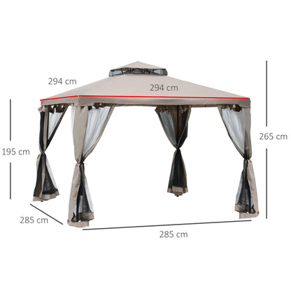 Partytent – Tuinpaviljoen – Tuinkamer – Tent – Overkapping – Grijs – Weerbestendig Stalen Frame – Hoogwaardige Polyester Bekleding – 2,94 x 2,94 m