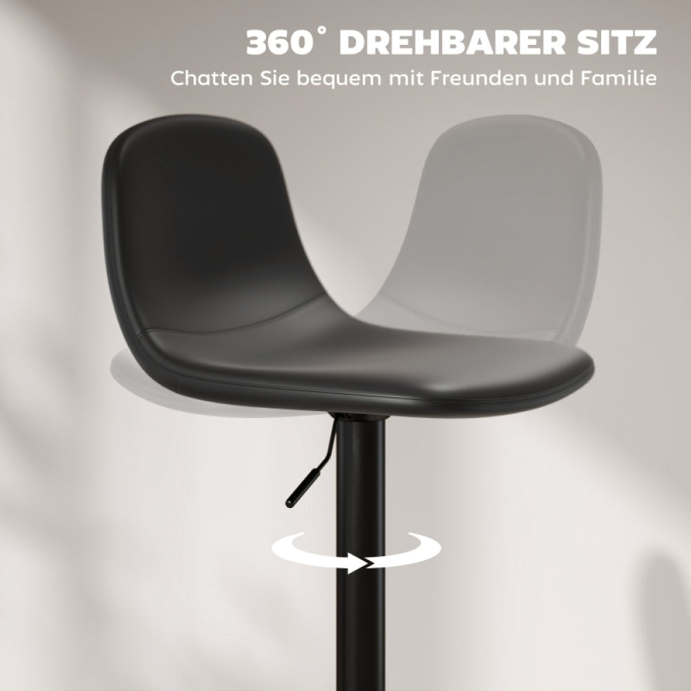 Barkruk – Barstoel – Zithoekstoel – Keukenkruk – Barkrukset 2 stuks – Verstelbare Hoogte – 360° Draaibaar – Rugleuning – Voetsteun – Zwart Imitatieleer – Antislip