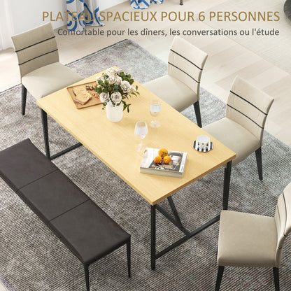 Eettafel – Eetkamertafel – Keukentafel – Tafel – Tafeltje – Modern Design – Houten Look Blad – Zwarte Stalen Poten – 150x80 cm – Verstelbare Pootjes