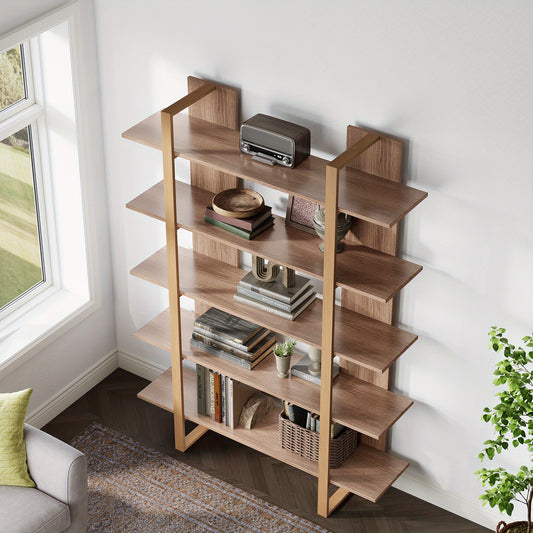 Boekenkast – Boekenrek – Opbergkast – Opbergkast – Wandkast – Industrieel Design – 5-laags Open Planken – Stevige Houten en Metalen Constructie