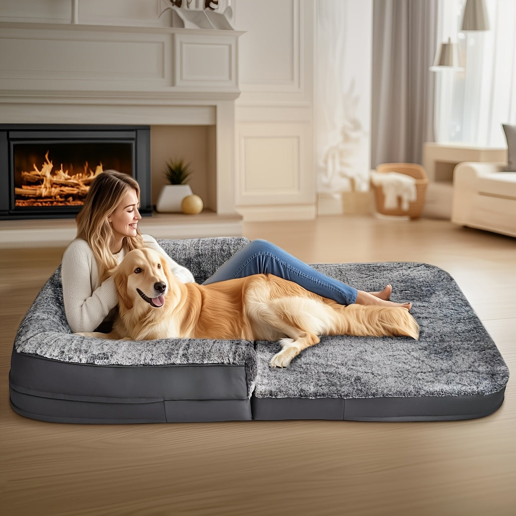 Groot Hondenbed – Orthopedisch Huisdierenbed – Napbed – Slaapmat – Rustplek – 180x95x28 cm – Wasbare Faux Fur – Opvouwbaar en Draagbaar
