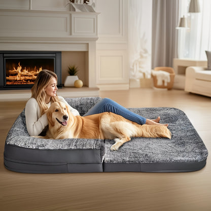 Groot Hondenbed – Orthopedisch Huisdierenbed – Napbed – Slaapmat – Rustplek – 180x95x28 cm – Wasbare Faux Fur – Opvouwbaar en Draagbaar