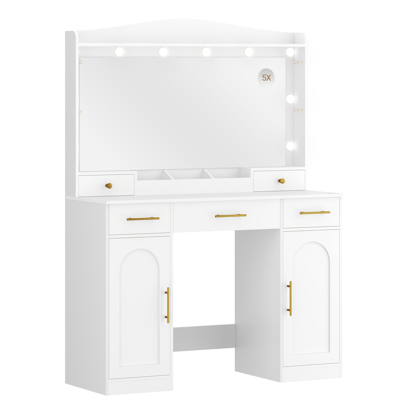 Kaptafel – Make-up Tafel – Dressing Table – Cosmeticatafel – Vanity Set – Grote Spiegel – Verstelbare LED Verlichting – 5 Laden & 2 Kastjes – Wit – 40x108x149 cm