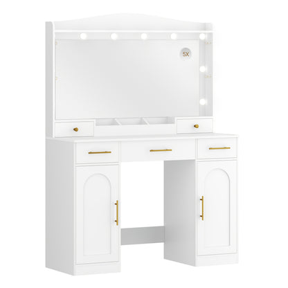 Kaptafel – Make-up Tafel – Dressing Table – Cosmeticatafel – Vanity Set – Grote Spiegel – Verstelbare LED Verlichting – 5 Laden & 2 Kastjes – Wit – 40x108x149 cm