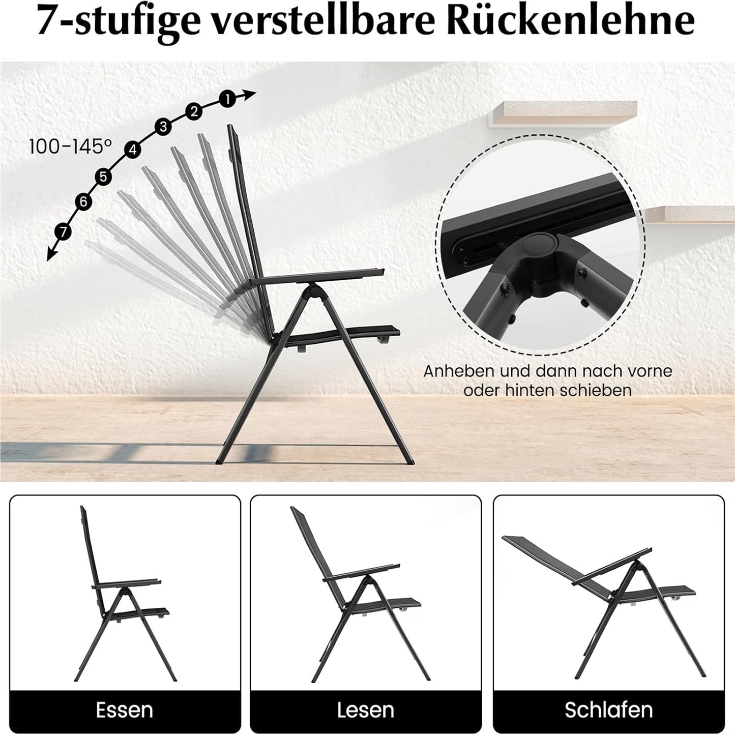 Tuinstoelen – Tuinstoel Set – Balkonstoel – Terrasstoel – Opvouwbare Stoelen – 7-Standen Verstelbare Rugleuning – Lichtgewicht Aluminium Frame