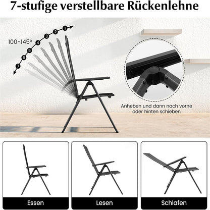 Tuinstoelen – Tuinstoel Set – Balkonstoel – Terrasstoel – Opvouwbare Stoelen – 7-Standen Verstelbare Rugleuning – Lichtgewicht Aluminium Frame