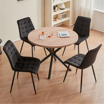 Set of 4 Modern Black Dining Chairs with Metal Legs & 16-Grid Backrest - Sturdy Lattice Design, Easy-Clean Surface, Hard Floor Compatible - Armless Kitchen, Office, Living Room Chairs for Contemporary Homes, Sleek Seating, Du