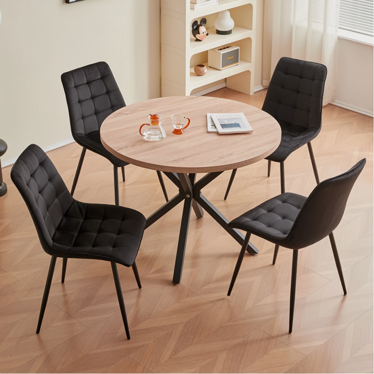 Eetkamerstoel – Stoel – Kuipstoel – Keukenstoel – Fauteuil – Modern Design – Metalen Frame – Velvet Bekleding – 16-Vaks Rooster Rugleuning – Set van 4 – Zonder Armleuningen – Geschikt voor Harde Vloeren