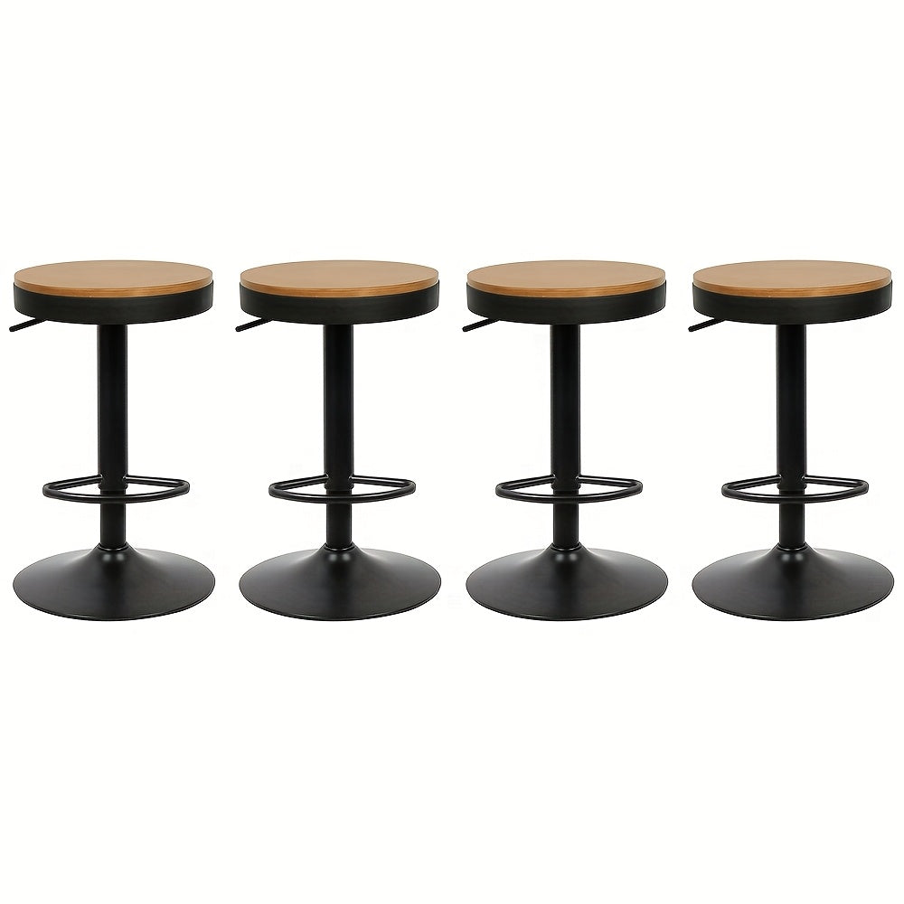 Barstoel – Barkruk – Barstoel Stoel – Keukenstoel – Bistrostoel – Set Van 4 – Landelijke Stijl – Houten Zitting Met Zwart Metaal – Stevig En Makkelijk Te Monteren