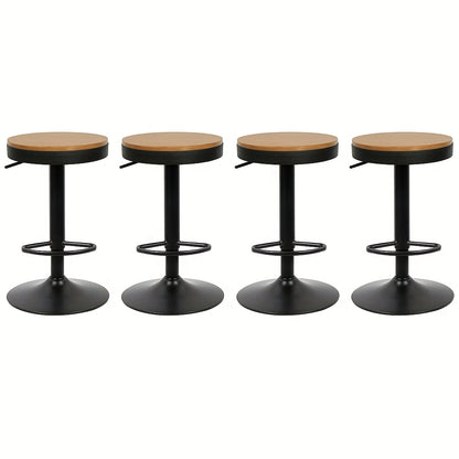Barstoel – Barkruk – Barstoel Stoel – Keukenstoel – Bistrostoel – Set Van 4 – Landelijke Stijl – Houten Zitting Met Zwart Metaal – Stevig En Makkelijk Te Monteren
