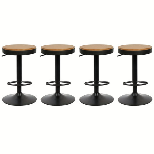 Barstoel – Barkruk – Barstoel Stoel – Keukenstoel – Bistrostoel – Set Van 4 – Landelijke Stijl – Houten Zitting Met Zwart Metaal – Stevig En Makkelijk Te Monteren