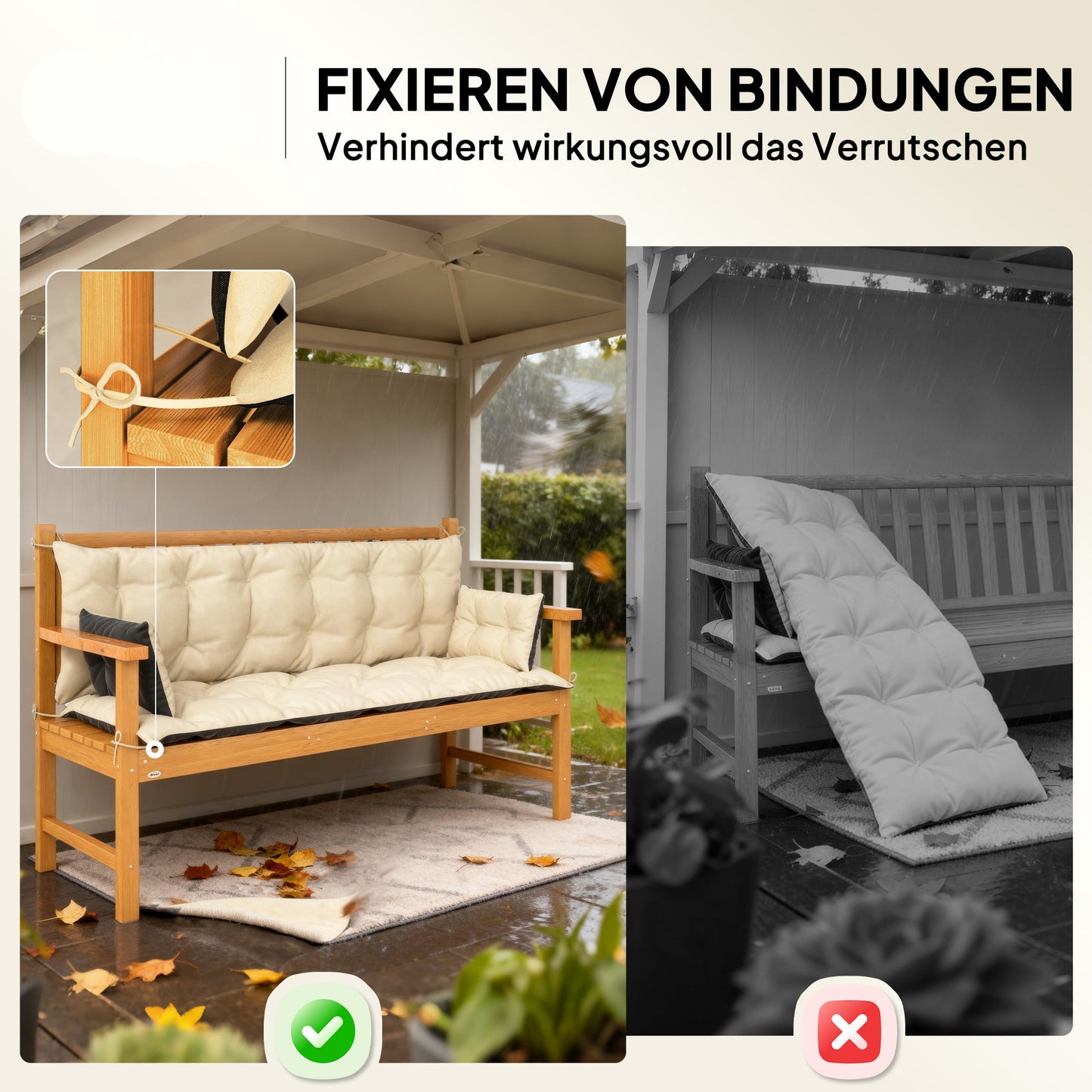 Buitenkussen – Tuinkussen – Sierkussen – Tuinstoelkussen – Bankkussen – Waterafstotend – Polyester Schuim 180x110x8 cm – Beige Zwart