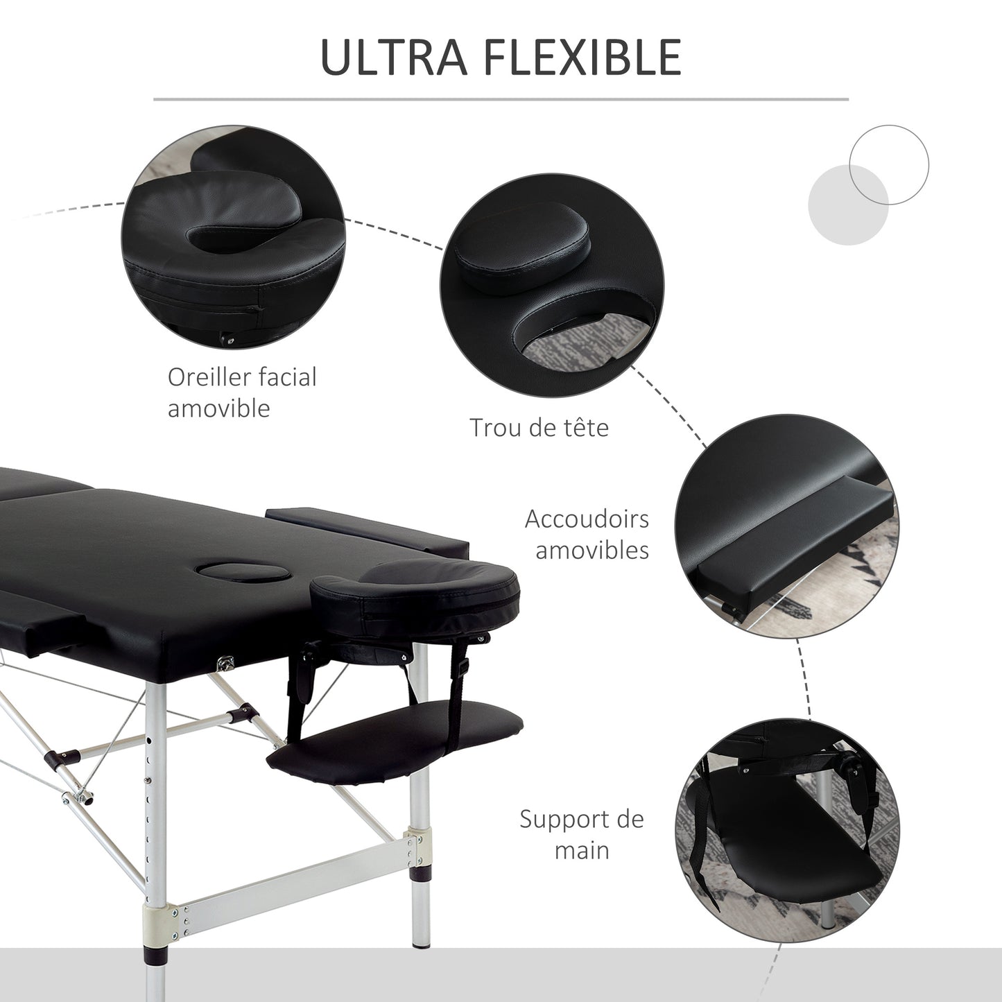 Massagetafel – Behandeltafel – Massagebed – Therapiebed – Inklapbaar – Verstelbare Hoogte 59-84 cm – Draagvermogen 225 kg – Aluminium Frame – Zwart – 185x70 cm