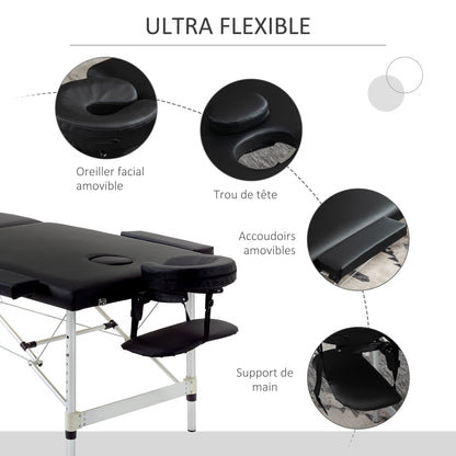 Massagetafel – Behandeltafel – Massagebed – Therapiebed – Inklapbaar – Verstelbare Hoogte 59-84 cm – Draagvermogen 225 kg – Aluminium Frame – Zwart – 185x70 cm