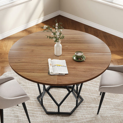 Ronde Eettafel – Ronde Tafel – Tafel Rond – Houten Eettafel – Houten Tafel – 120 cm Diameter – Massief Hardhout Metalen Onderstel – Geschikt Voor 4-6 Personen – Eenvoudige Montage – Stevig & Duurzaam Design