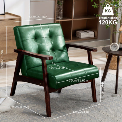 Vintage Fauteuil – Armstoel – Loungestoel – Zetel – Relaxstoel – Donkergroen Kunstleer – Beukenhouten Frame – Ergonomische Rugleuning – Comfortabele Dikke Kussens