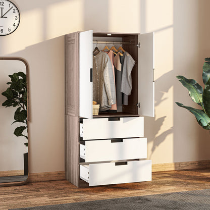 Kledingkast – Garderobekast – Linnenkast – Opbergkast – Dressoir – 80x50x180 cm – Met 3 Laden en Roede – Modern Bruin