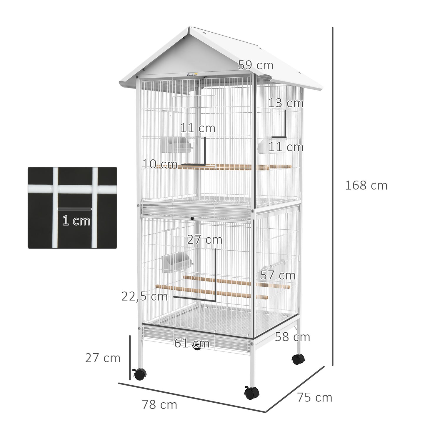 Vogelkast – Vogelkooi – Nestkast – Vogelkooi Binnen – Vogelhuis – Grote Afmetingen 78x75x168 cm – Met Wieltjes en Uitneembare Tray