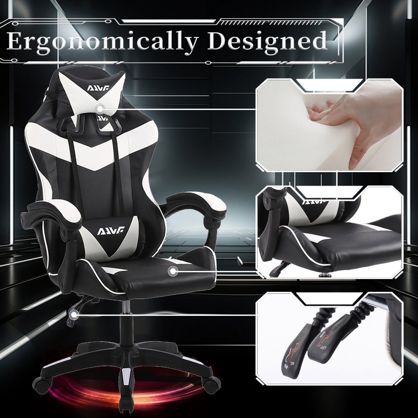 Gamingstoel – Gamestoel – Bureaustoel – Game Chair – Computerstoel – Ergonomisch Design – Met Lendensteun – Kunstleer Wit