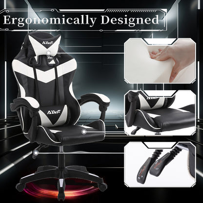 Gamingstoel – Gamestoel – Bureaustoel – Game Chair – Computerstoel – Ergonomisch Design – Met Lendensteun – Kunstleer Wit