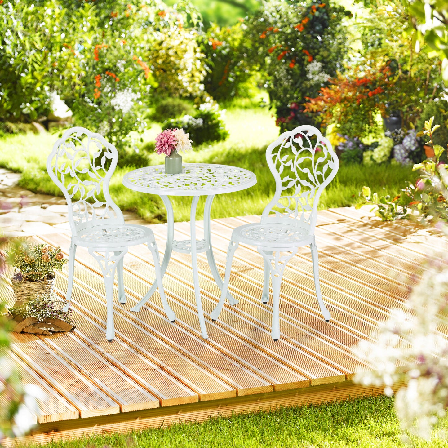 Tuinbank – Buitenbank – Zitbank – Balkonbank – Parkbank – Stalen Tuinbank – Weerbestendig – Inklapbare Tafel – 150x89x58,5 cm