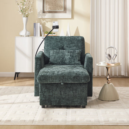 Loungestoel – Relaxstoel – Fauteuil – Leunstoel – Chenille Stoel – Inklapbaar & Ruimtebesparend – Zachte Chenille Bekleding & Telefoonhouder Met Opbergruimte