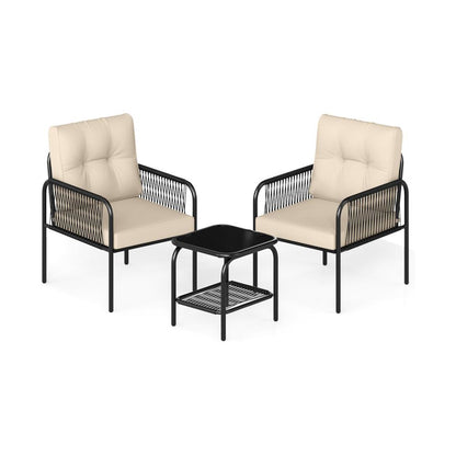 Bistroset – Balkonset – Tuinmeubel – Tuintafel Set – Buitenmeubels – PE Rattan – Tempered Glas Tafel – Comfortabele Kussens