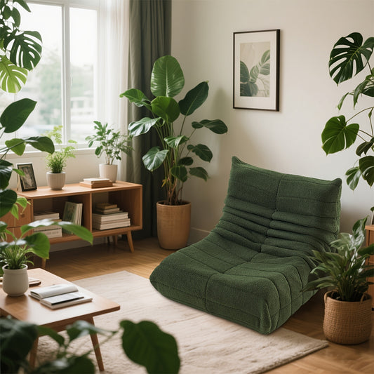 Loungestoel – Zitzak – Armless Fauteuil – Chaise Lounge – Accentstoel – Ergonomisch Ontwerp – Zachte Sherpa Bekleding – Groen Zonder Voetenbank
