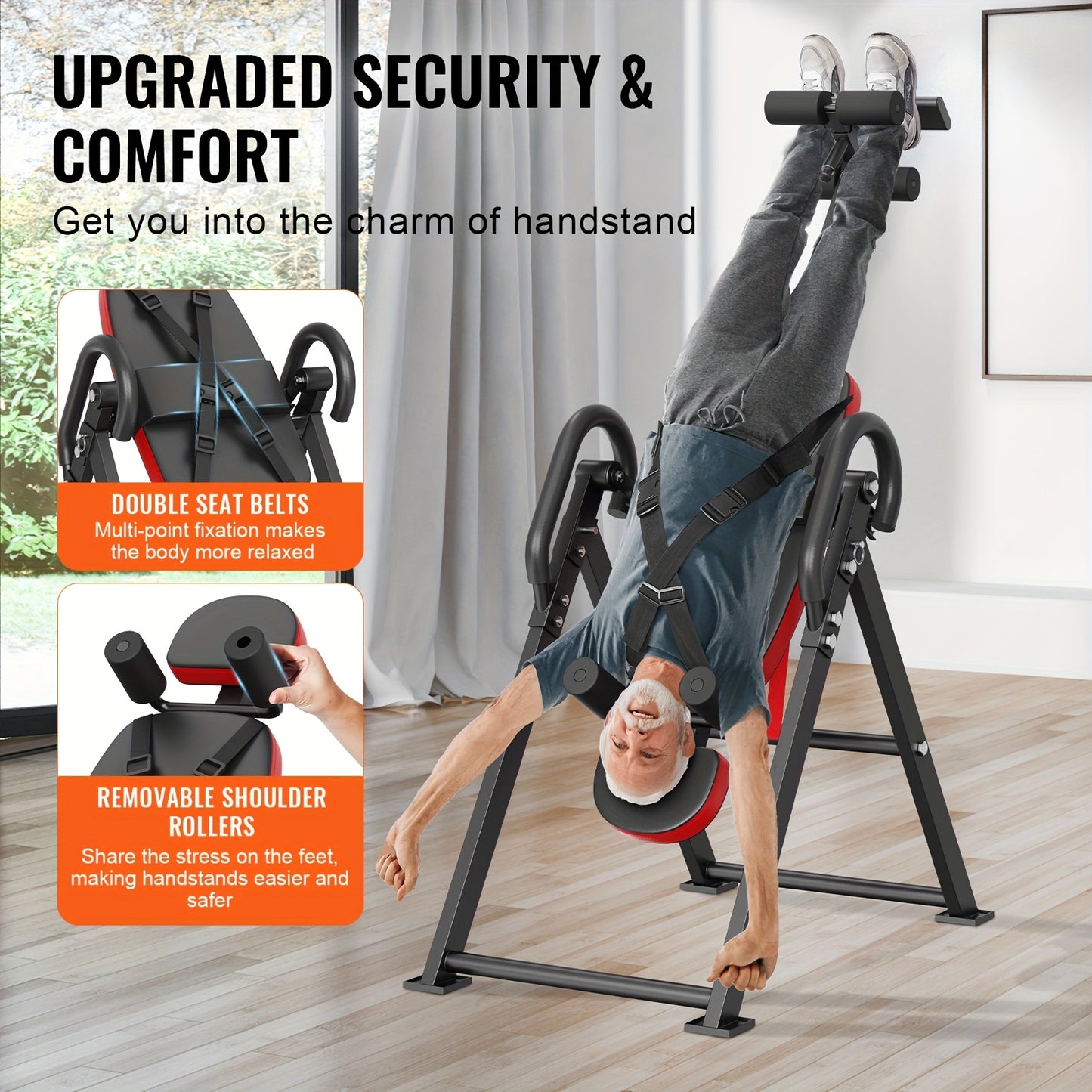 Inversietafel – Inversiebank – Rugtrainer – Fitnessbank – Omkeerbank – Opvouwbaar – Verstelbare Riemen – Stevig IJzeren Frame – Dubbele Rollers